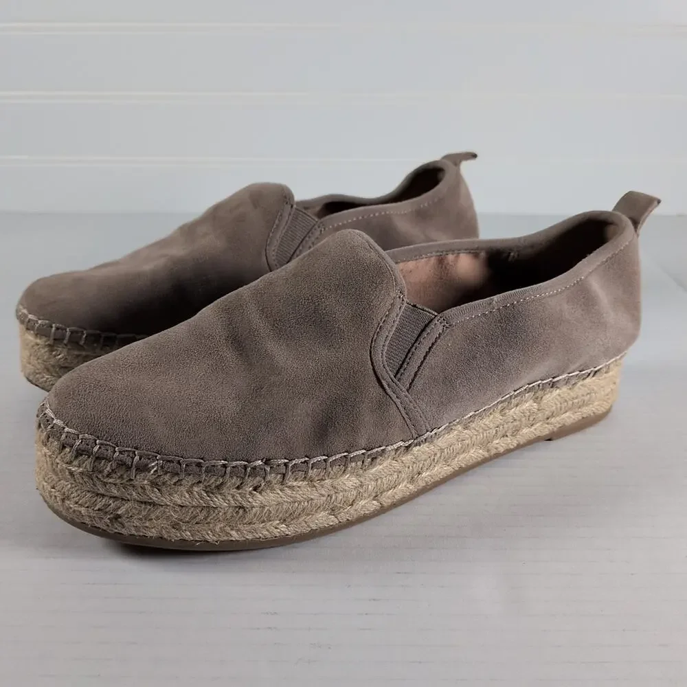 Sam Edelman Carrin Espadrille Shoes Womens 9 Taupe Putty Suede Slip On Platform